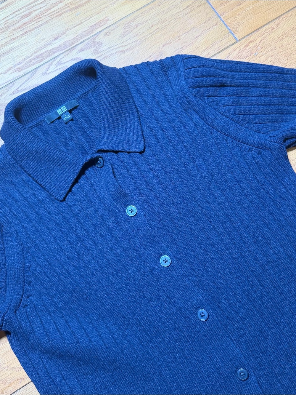 Uniqlo Navy Blue Ribbed Button-Down Polo Shirt